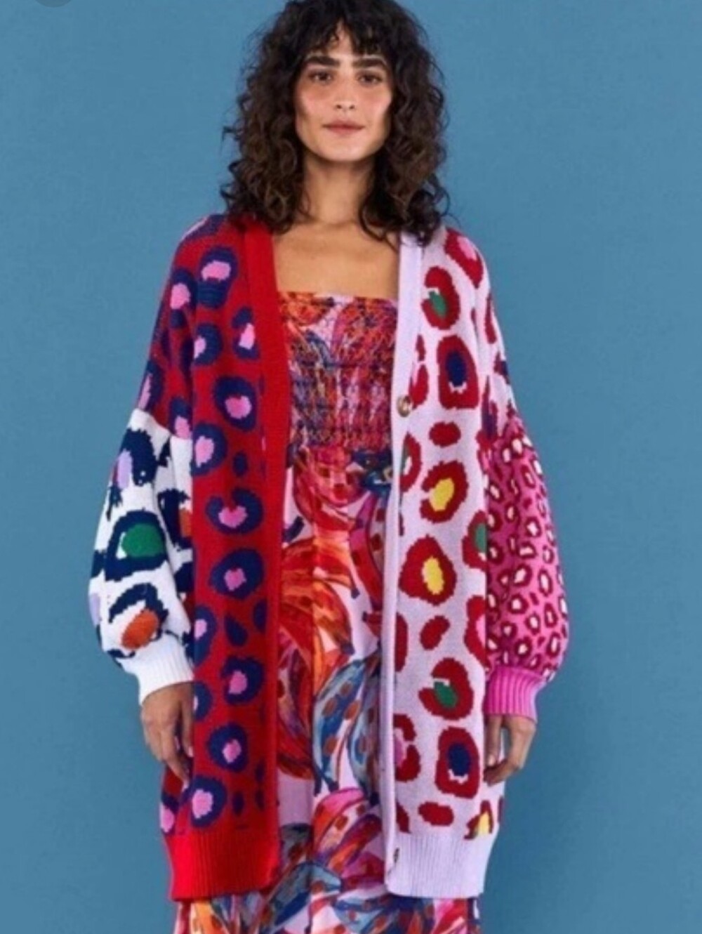FARM Rio Colorblock Leopard-Print Button Cardigan Sweater - Multicolor